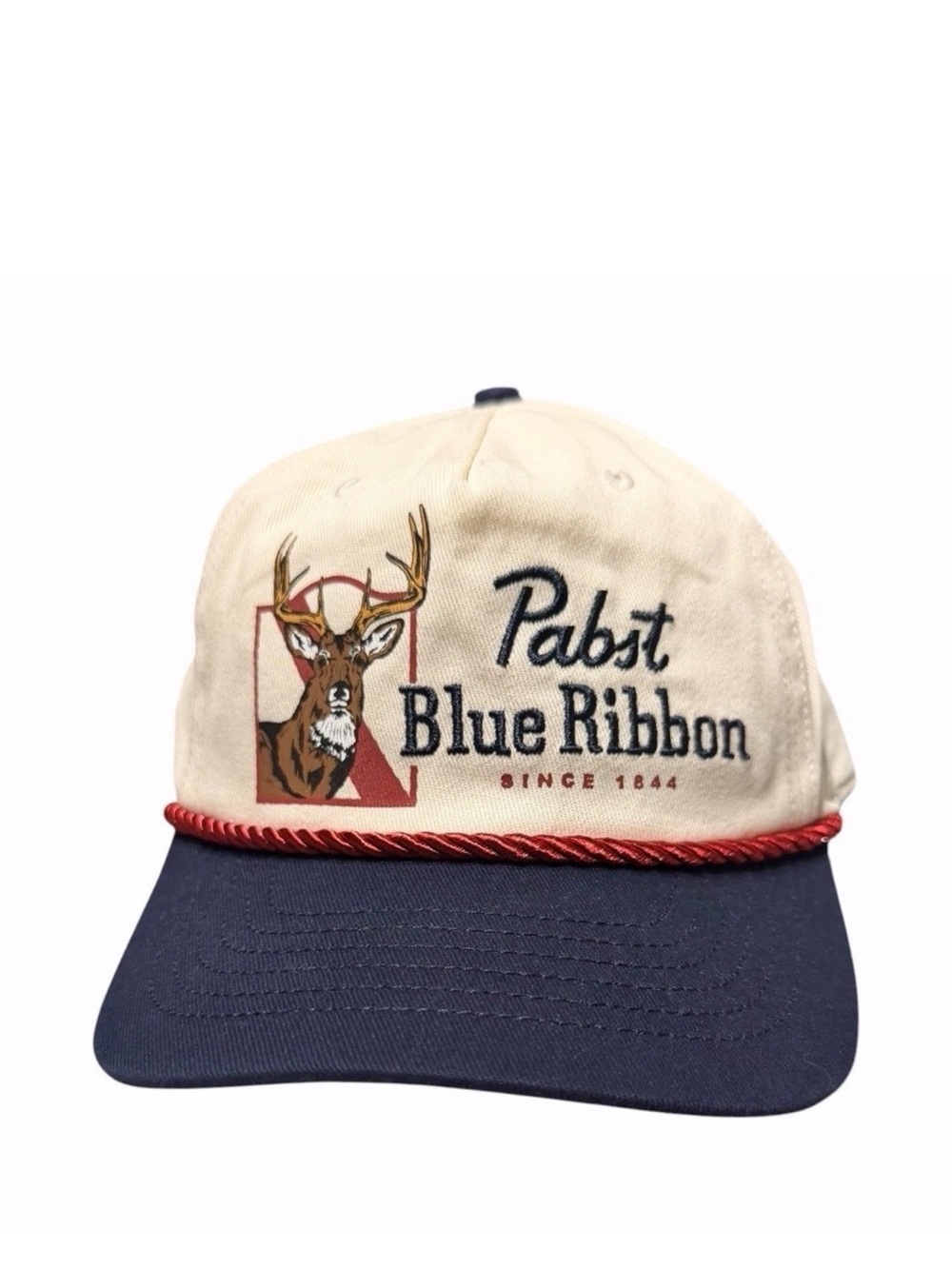 Pabst Blue Ribbon Cream and Navy Trucker Hat